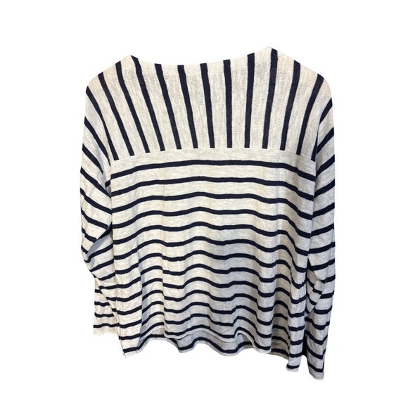 Eileen Fisher Womens L Striped Organic Linen & Cotton Button Shoulder Sweater W - Picture 6 of 6